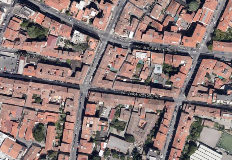 Un'immagine dall'alto di Via Gioberti, a Firenze (Google Maps)