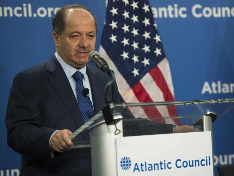 President of the Kurdistan region of Iraq, Masoud Barzani speaks at the Atlantic Council in Washington