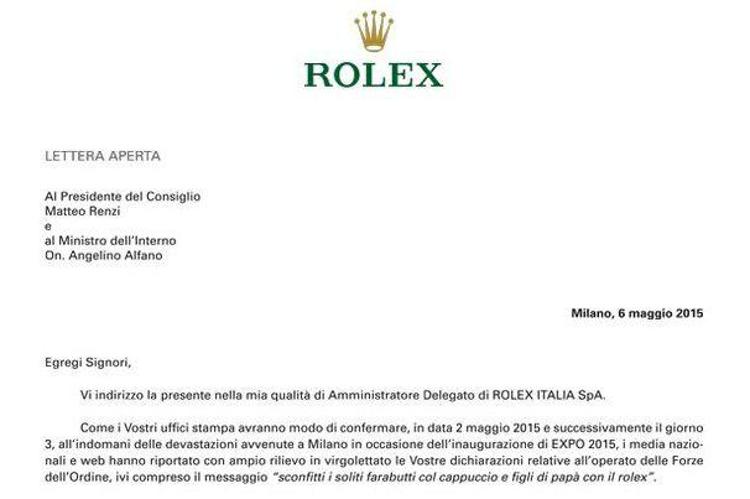 La lettera di Rolex a Renzi e Alfano