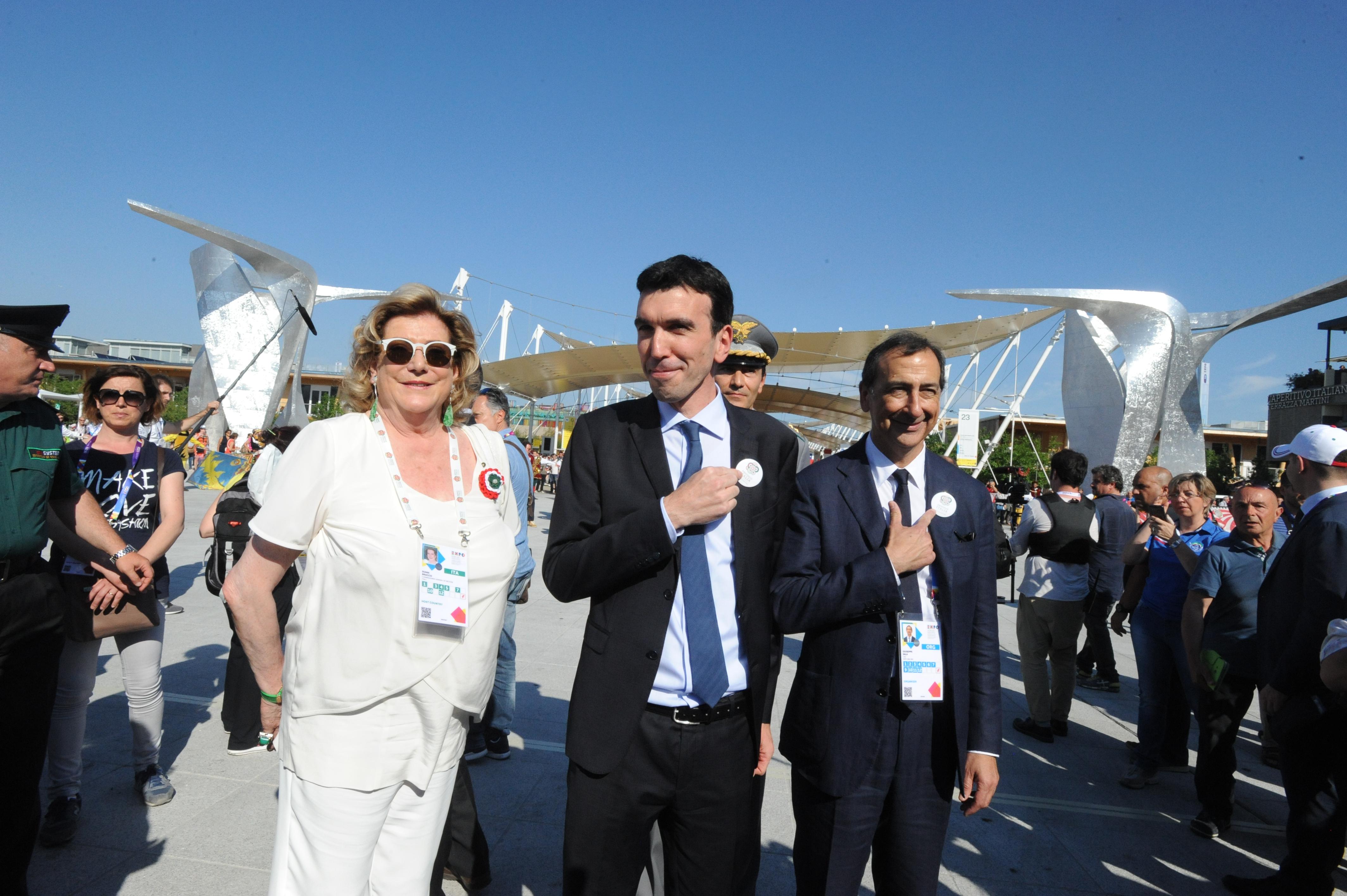 Il presidente di Expo Diana Bracco, il ministro Maurizio Martina e il commissario unico di Expo Giuseppe Sala