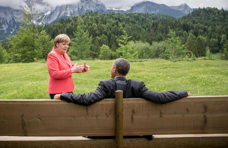 Angela Merkel e Barack Obama al vertice G7 - AFP