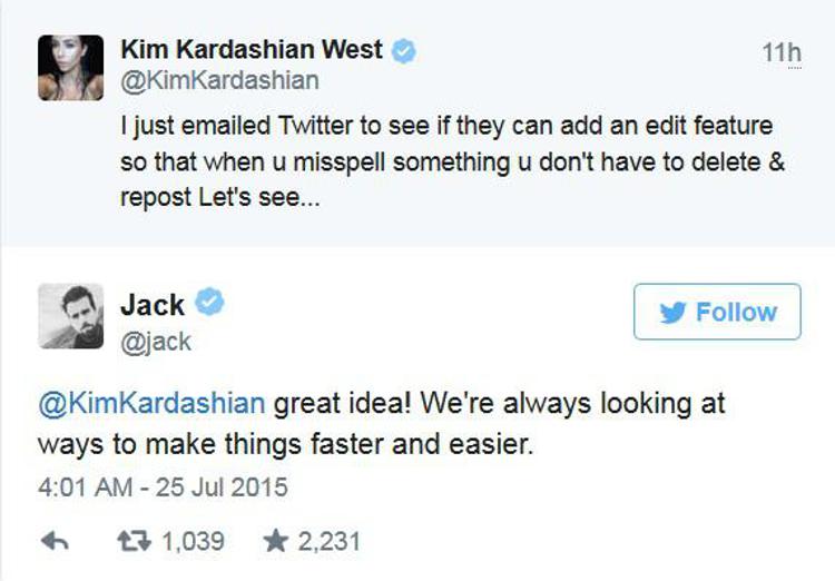 Lo scambio di messaggi su Twitter tra Kim Kardashian e Jack Dorsey