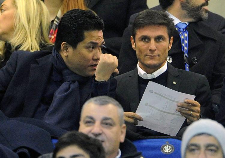 Il vice presidente dell'Inter, Javier Zanetti in tribuna con il numero uno nerazzurro Erick Thohir (Foto Infophoto) - INFOPHOTO