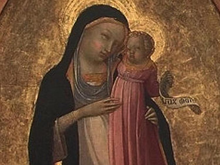 Particolare della tavola 'Madonna con il Bambino' di Lorenzo Monaco in mostra a Expo 2015