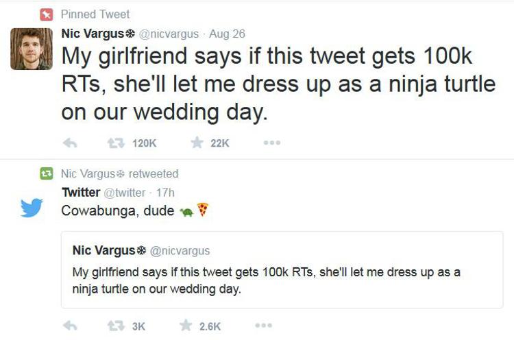 'Con 100.000 retweet mi vesto da tartaruga ninja al matrimonio'