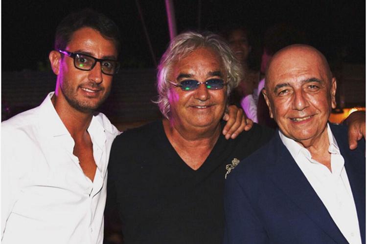 Flavio Briatore con Adriano Galliani e Lorenzo Tonetti, proprietario dello storico ristorante 'Giannino' di Milano