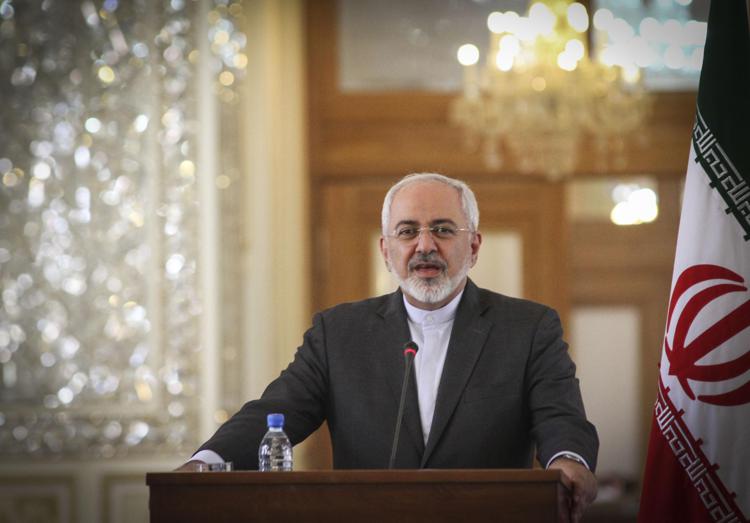  Il ministro degli Esteri iraniano Zarif durante una conferenza stampa - Infophoto - INFOPHOTO