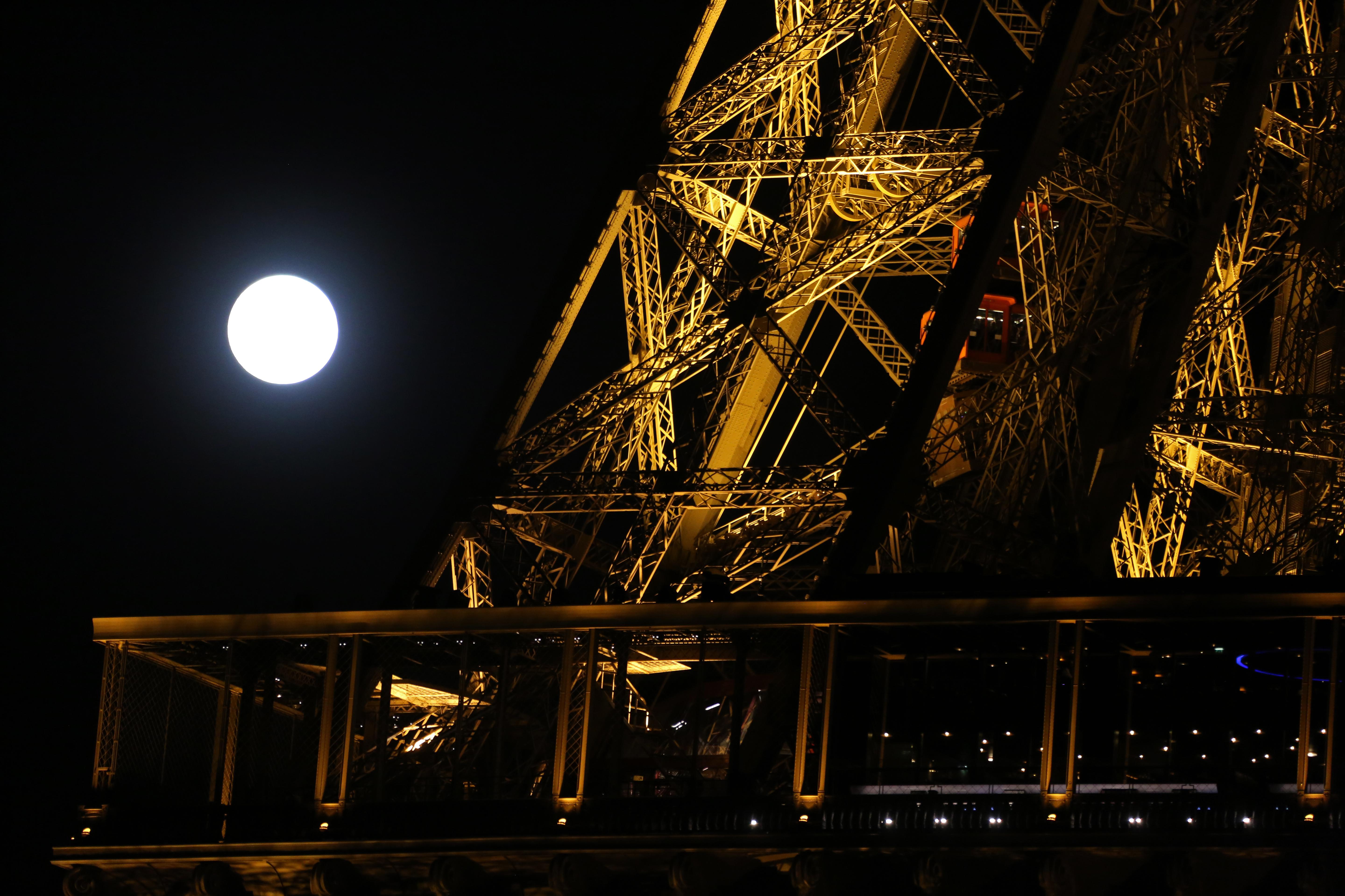 Lo spettacolo celeste dietro la Torre Eiffel a Parigi, Francia (AFP PHOTO / LUDOVIC MARIN)