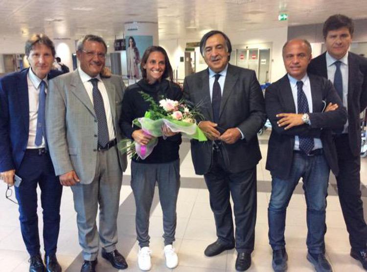 Roberta Vinci al suo arrivo a Palermo
