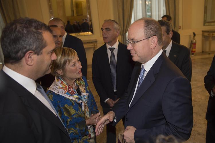 Alberto di Monaco al San Carlo con la sovrintendente Rosanna Purchia e il sindaco di Napoli, Luigi De Magistris (foto Francesco Squeglia)