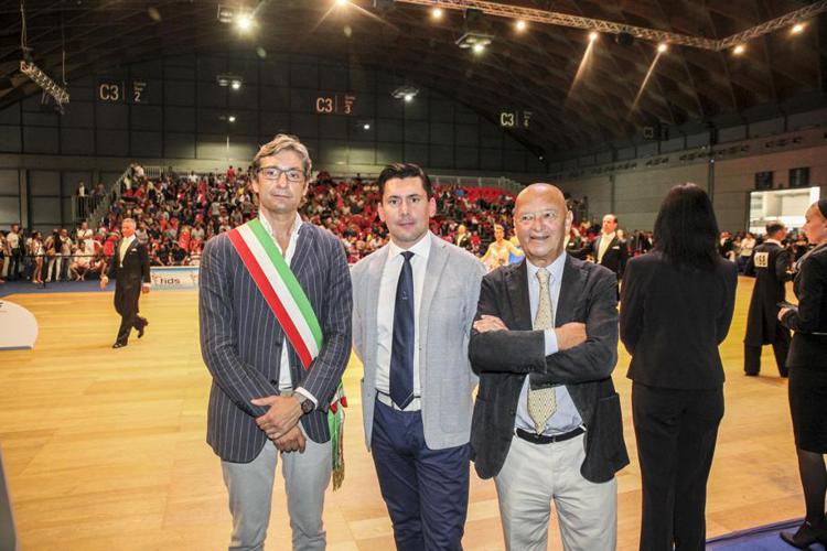 Il sindaco di Rimini Andrea Gnassi, il presidente Fids  Christian Zamblera e il presidente di Rimini Fiera Lorenzo Cagnoni  a SportDance. 