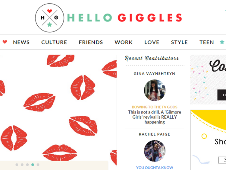 La home page di 'Hello Giggles'