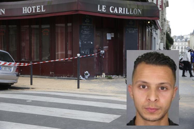 Nella foto il Carillon bar di Parigi e nel riquadro Salah Abdeslam (Foto Afp) - AFP