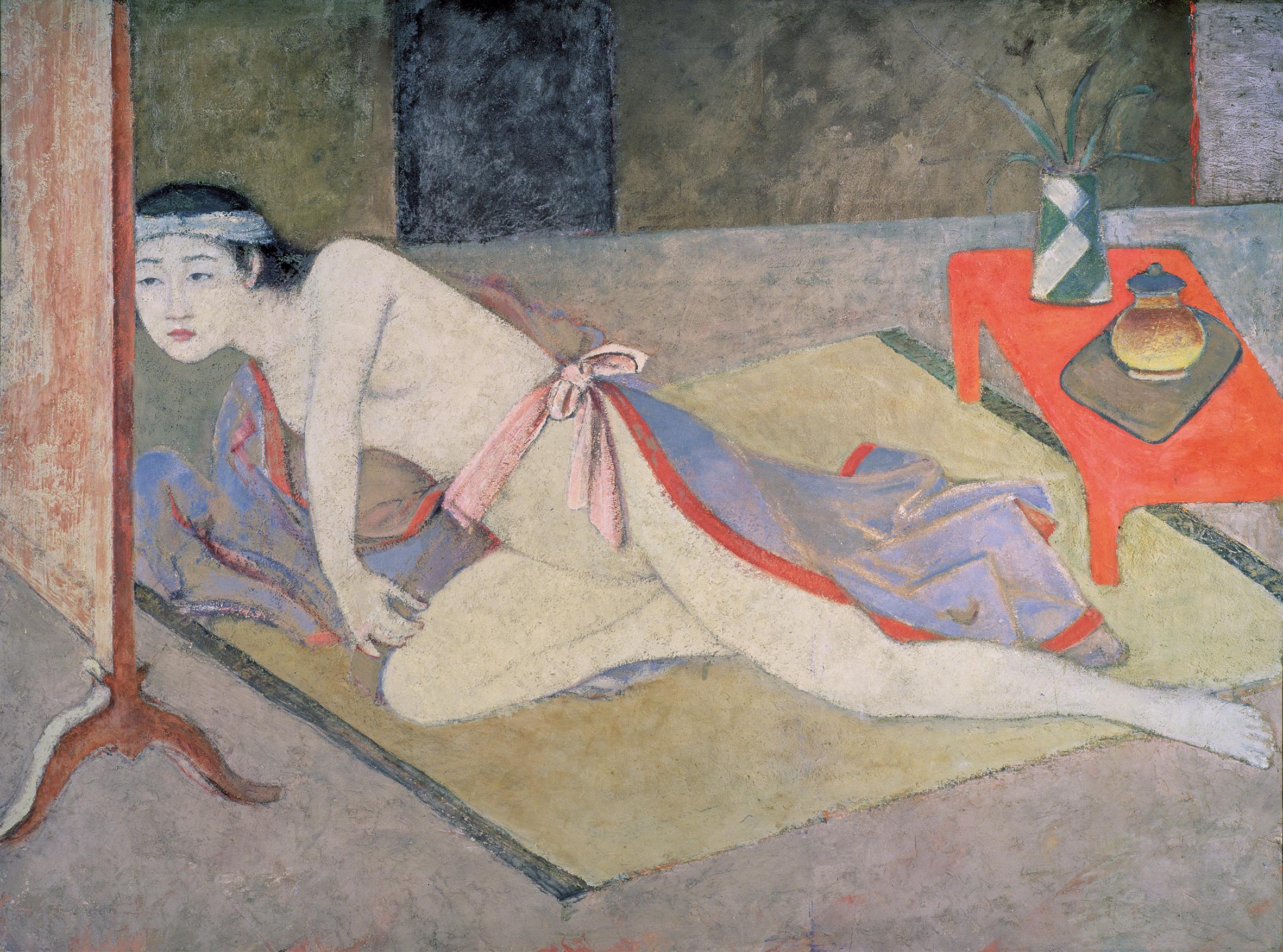 Balthus, 'Japonaise à la table rouge', 1967-1976, caseina e tempera su