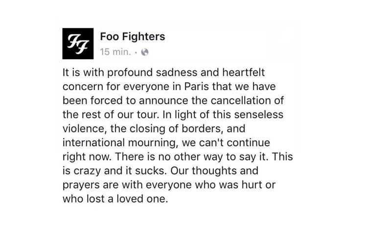 Francia: Foo Fighters annullano tour