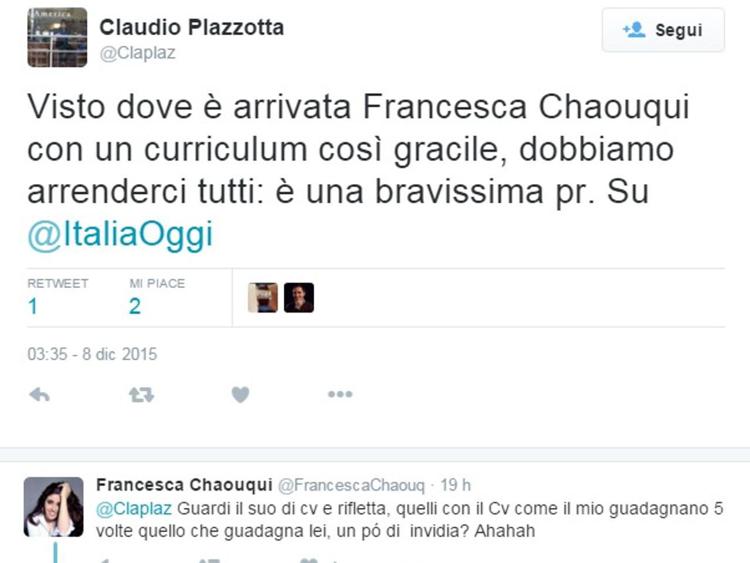 Twitter, volano schiaffi tra Claudio Plazzotta e Francesca Chaouqui