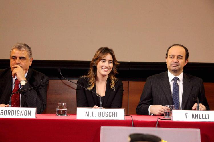  Nella foto Massimo Bordignon, il ministro Maria Elena Boschi e il rettore Franco Anelli 