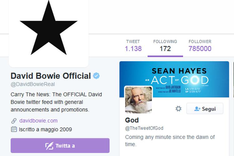 L'ultima 'persona' seguita su Twitter da David Bowie prima di morire è... Dio