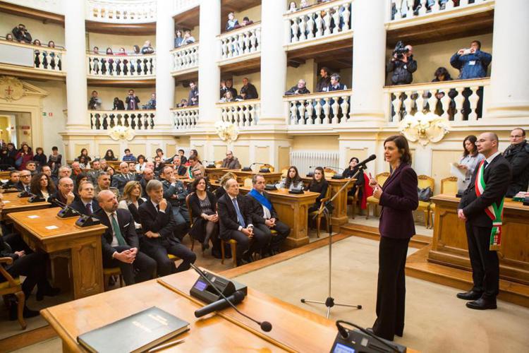 La presidente della Camera Laura Boldrini a Reggio Emilia per la Festa del Tricolore. 