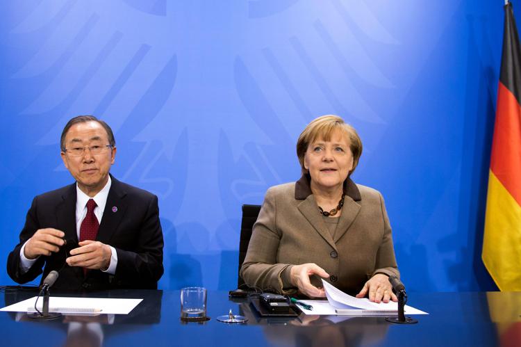 Angela Merkel e Ban Ki-Moon (Foto Xinhua)