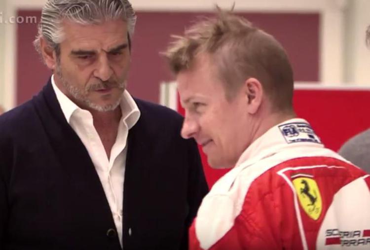Kimi Raikkonen con il team principal Maurizio Arrivabene nel video pubblicato dalla Ferrari