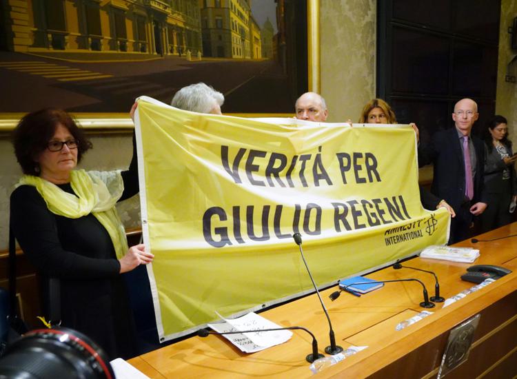 Senato, Sala Nassiriya, conferenza stampa dei genitori di Giulio Regeni (Foto Adnkronos)