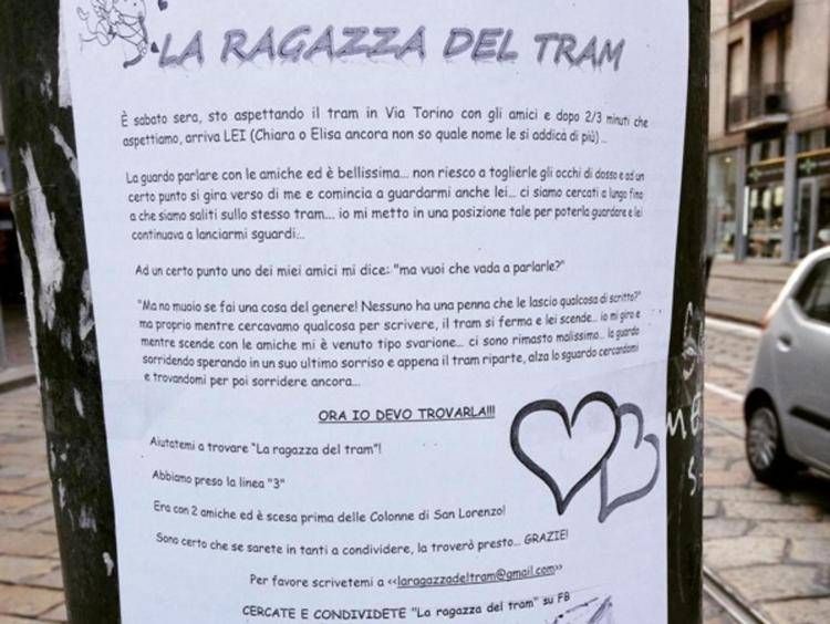 Uno dei volantini per cercare 'La ragazza del tram' (foto da Instagram)