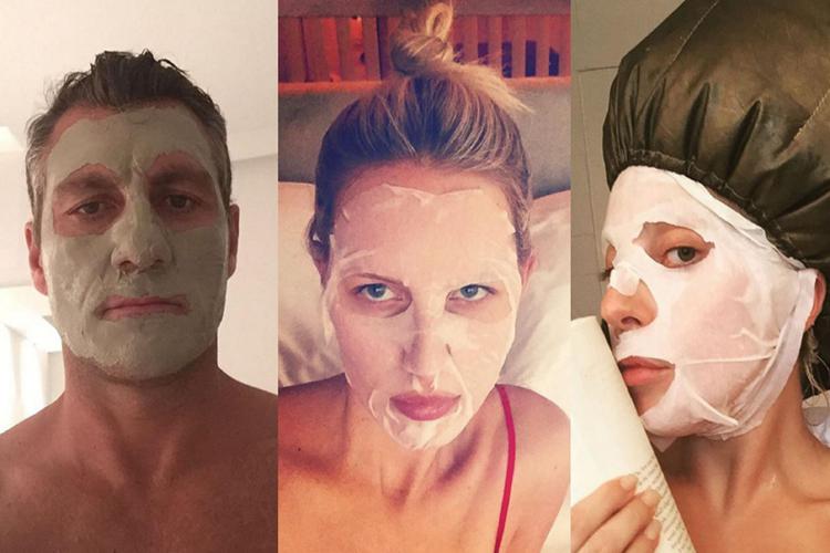 Christian Vieri, Karolina Kurkova e Lady Gaga con la maschera per il viso (foto da Instagram)