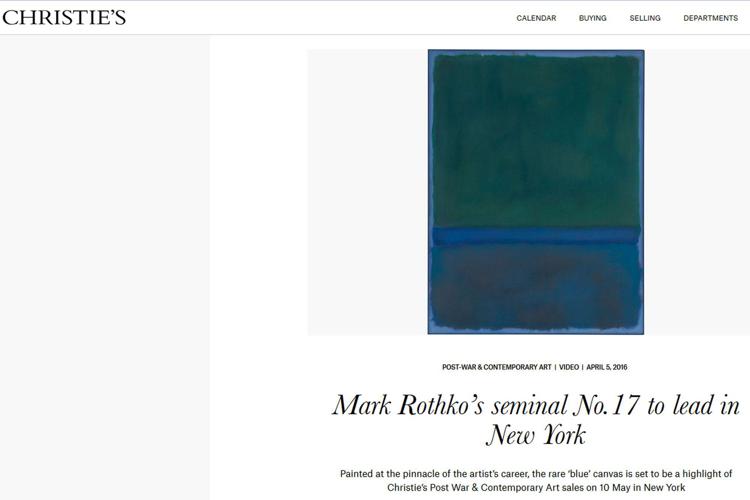 All'asta il 'No. 17' di Mark Rothko, capolavoro da 40 milioni di dollari
