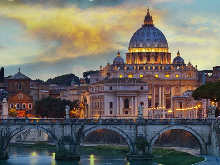 La Basilica di San Pietro come appare sul manifesto di 'San Pietro e le Basiliche Papali di Roma 3D' 
