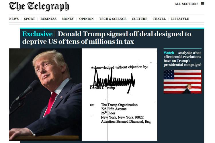 L'apertura del Telegraph sulla presunta frode fiscale ad opera dell'asprante presidente Usa Donald Trump
