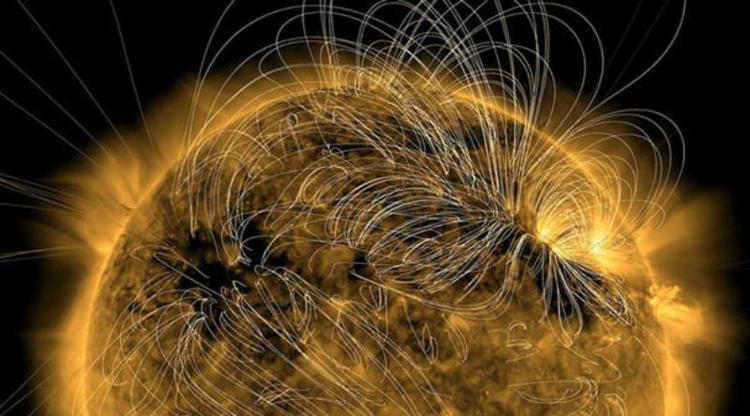 Le linee del campo magnetico rilevato sul Sole dalla Nasa