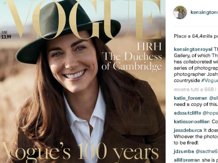 Kate Middleton sulla cover del numero di giugno di 'British Vogue' (foto da Instagram)