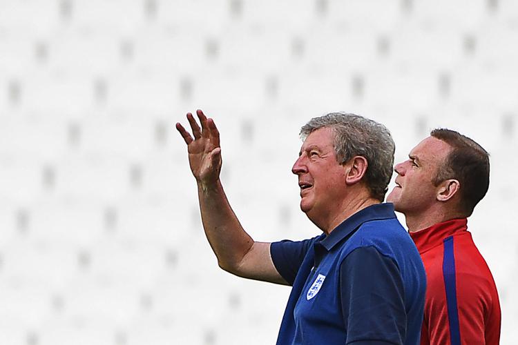 Il ct dell'Inghilterra Roy Hodgson e l'attaccante Wayne Rooney  (Foto Afp) - AFP