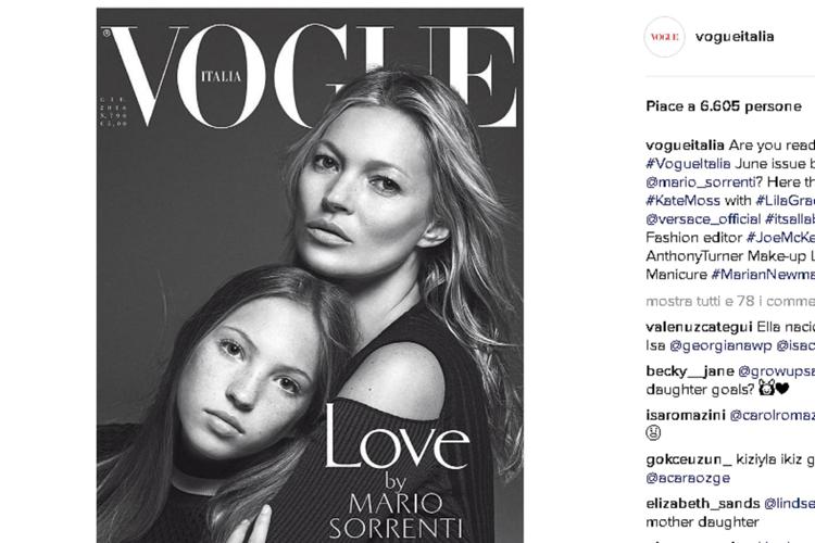 Kate Moss con la figlia Lila Grace sulla cover di 'Vogue Italia' di giugno (foto da Instagram)