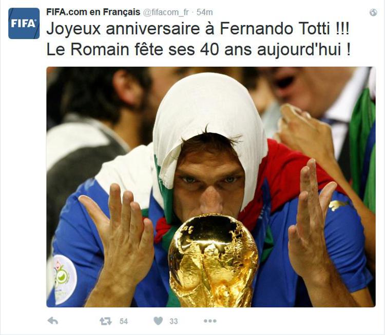 'Buon compleanno a Fernando Totti', la gaffe della Fifa