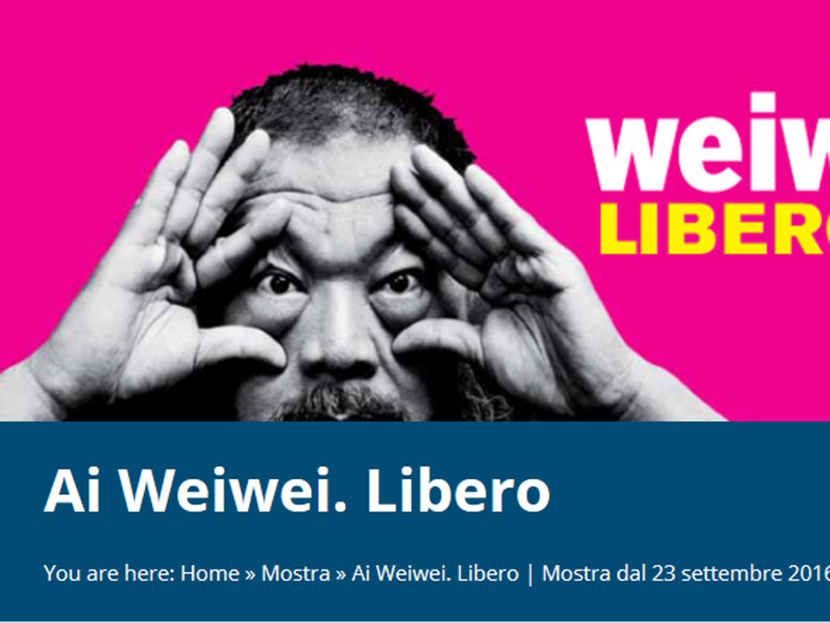 particolare della locandina della mostra 'Ai Weiwei Libero, a Palazzo Strozzi dal 23 settembre 2016 al 22 gennaio 2017