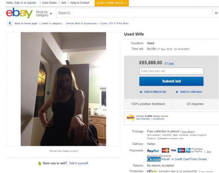 'Vendo mia moglie' e su eBay offrono 70.000 euro