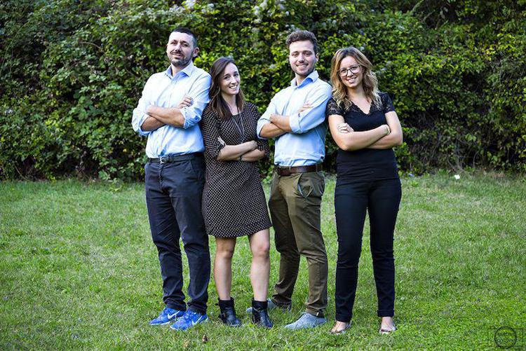 Lo staff del progetto 'Massere-Sicurezza dei minori sul web'  sx Andrea Massa,  Stefania Sedini, Matteo Meroni e Nicole Ventura