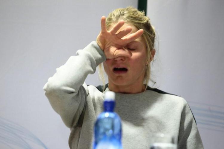 Therese Johaug in conferenza stampa (Afp) - AFP