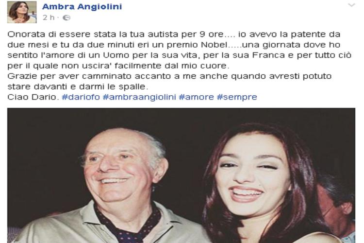 Dario Fo e Ambra Angiolini (foto Facebook)
