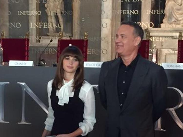 Tom Hanks e Felicity Jones alla conferenza stampa di 'Inferno' (Foto Adnkronos)