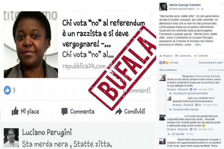 Referendum: Kyenge, assessore mi insulta su Fb 'sta m..nera, statte zitta'