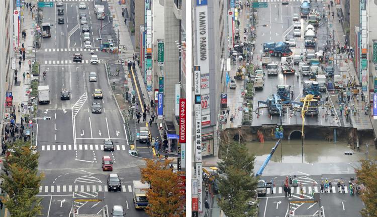 Giappone, riapre in tempi record la strada collassata
