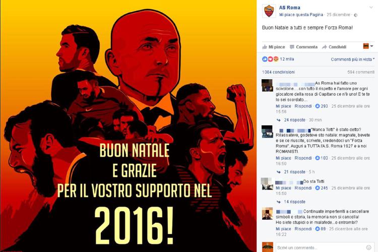 (post pagina Facebook 'AS Roma')