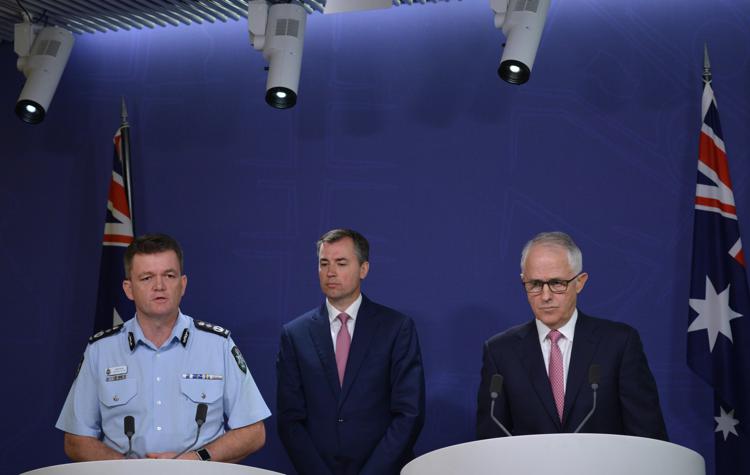 Il primo ministro australiano Malcolm Turnbull nella conferenza stampa (foto Afp) - AFP