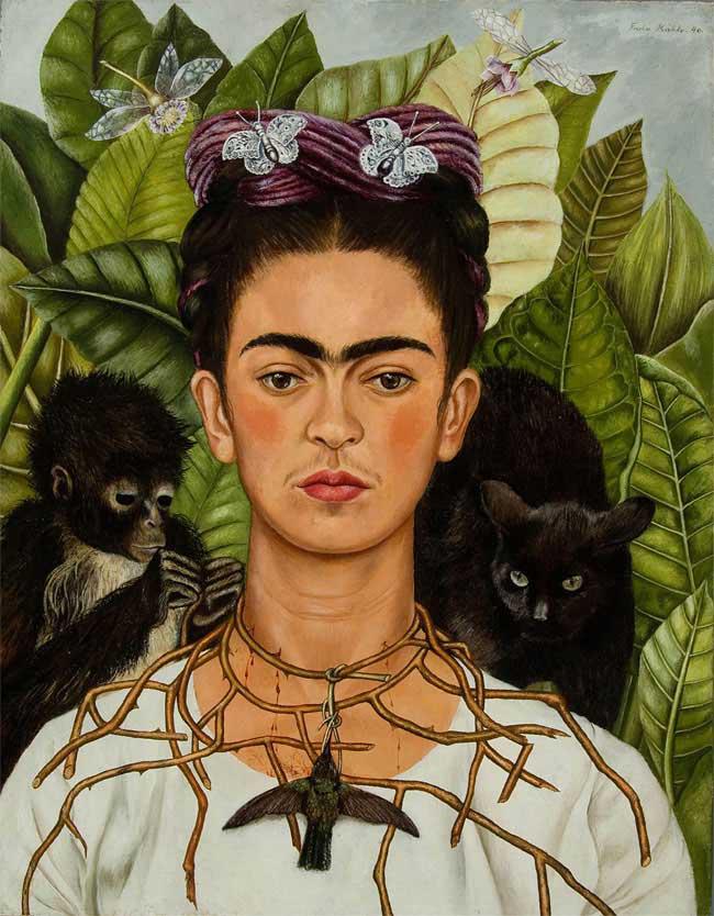 Inspired by Frida Kahlo’s Self-Portrait with Thorn Necklace and Hummingbird, 1940. (FOTO©Stefano Bolcato/IBERPRESS)