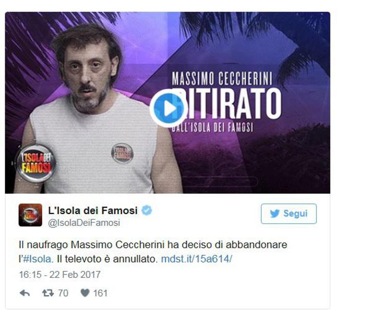 Massimo Ceccherini abbandona l'Isola dei Famosi