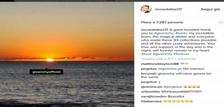 Riccardo Tisci su Instagram