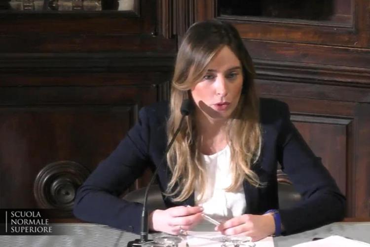 Maria Elena Boschi (fermo immagine video  Scuola Normale Superiore)